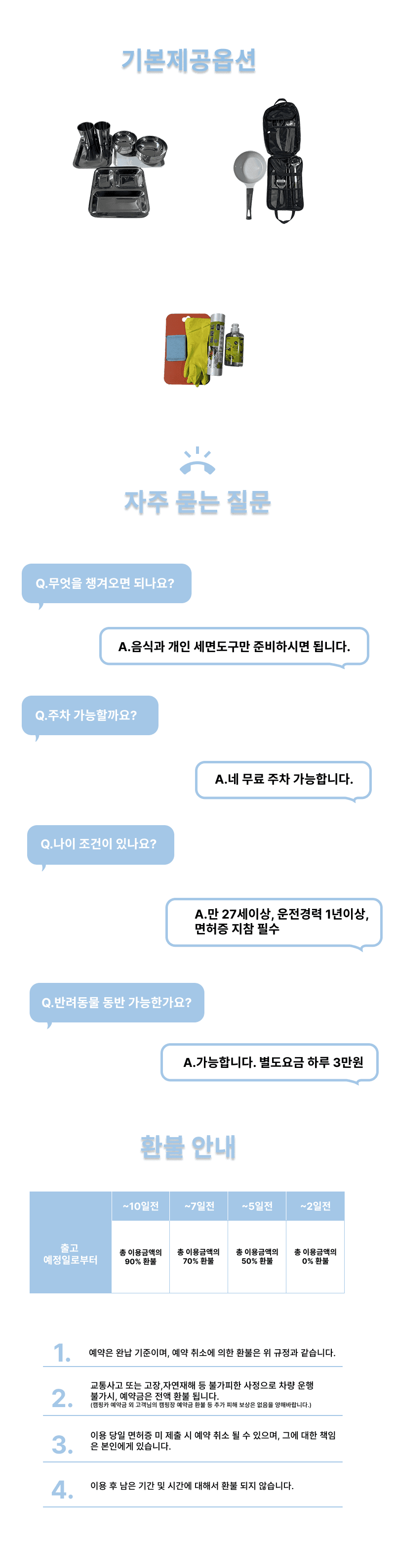 기본 제공 옵션, 자주 묻는 질문과 환불 안내